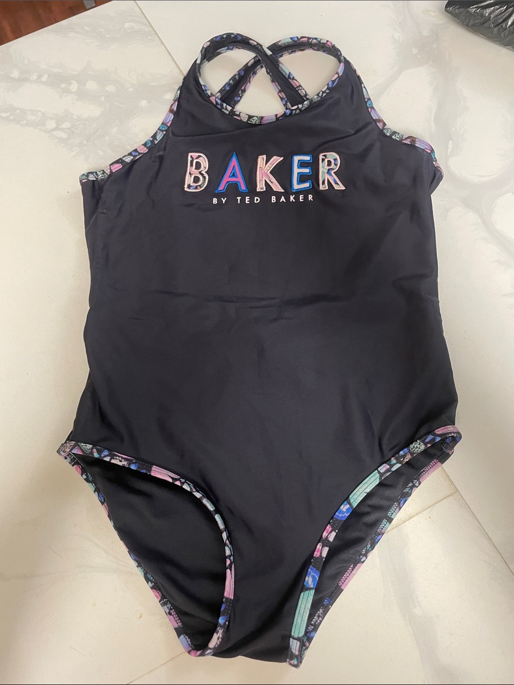 Ted Baker Girls Black Logo Swimming Costume Swimwear Age 13 Years